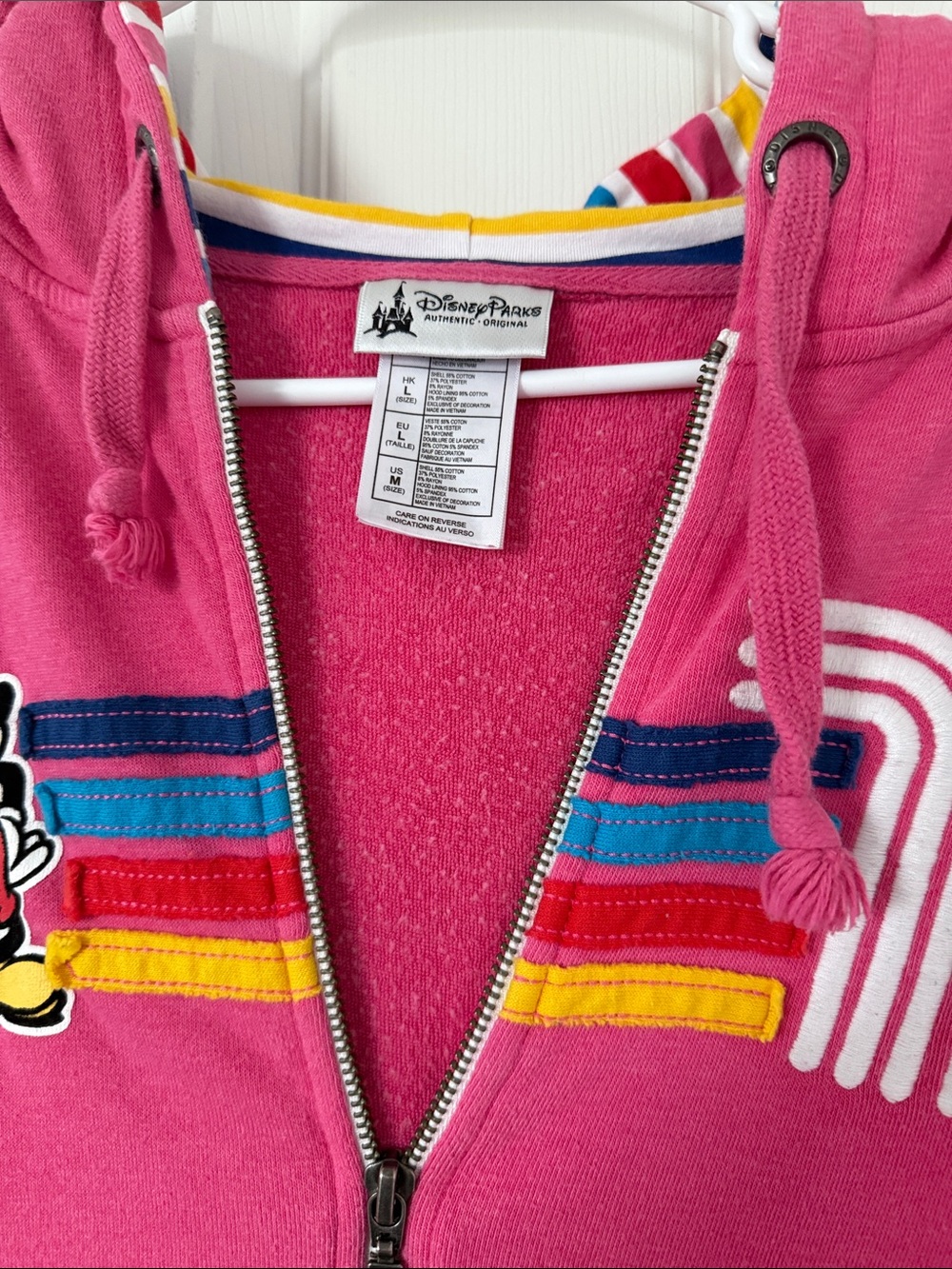 Disney Pink Mickey Mouse Zip Hoodie with Rainbow Stripes - Picture 2 of 5